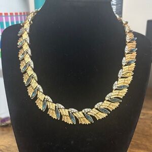 Gold and Blue Leaf Necklace